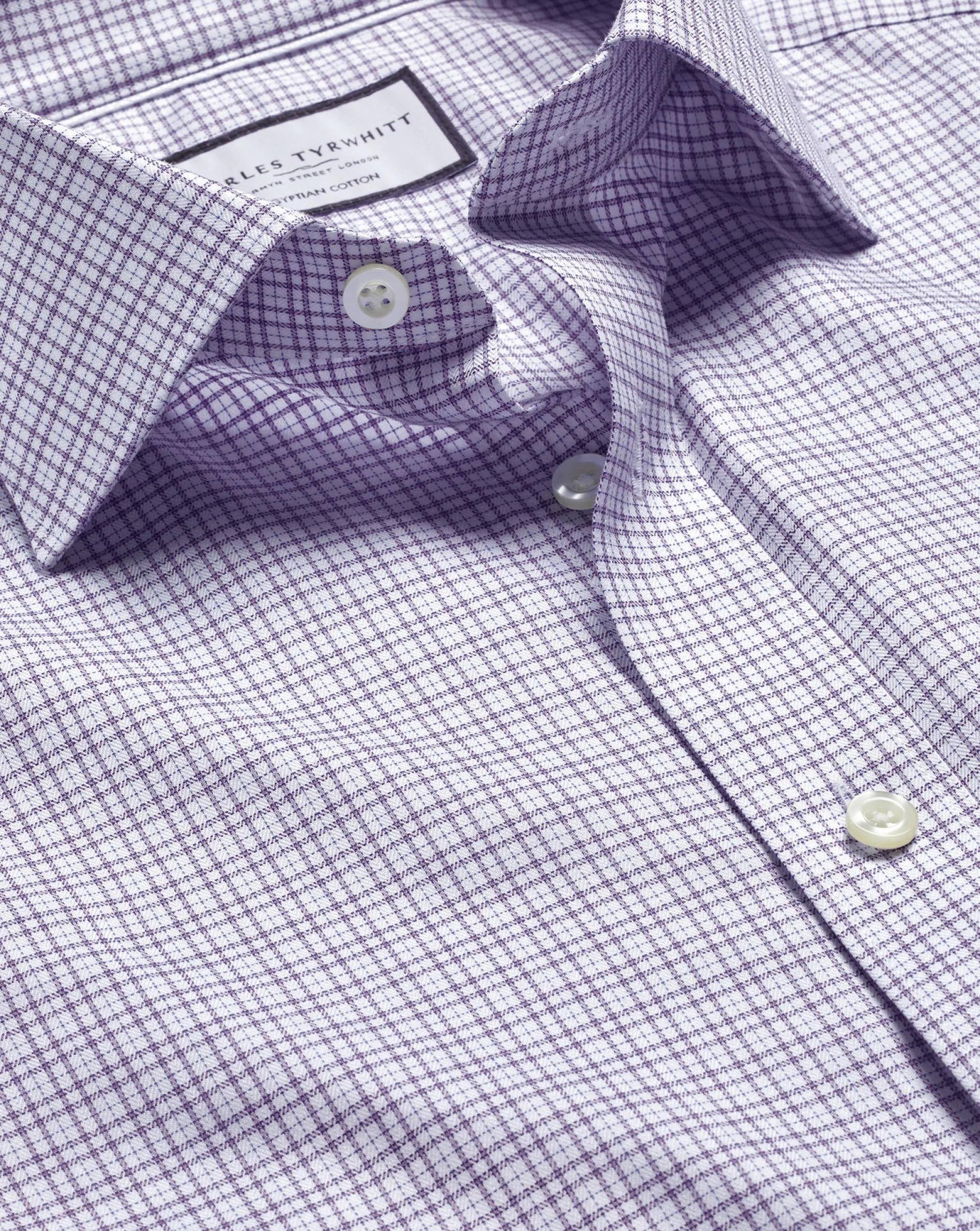 Dress Shirts|S<Charles Tyrwhitt Semi-Spread Collar Egyptian Cotton Multi Check Shirt - Mauve Purple