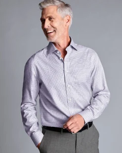 Dress Shirts|S<Charles Tyrwhitt Semi-Spread Collar Egyptian Cotton Multi Check Shirt - Mauve Purple