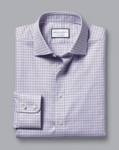 Dress Shirts|S<Charles Tyrwhitt Semi-Spread Collar Egyptian Cotton Multi Check Shirt - Mauve Purple