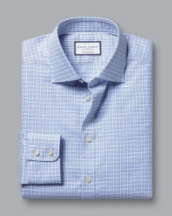 Dress Shirts|M<Charles Tyrwhitt Semi-Spread Collar Egyptian Cotton Multi Check Shirt - Cornflower Blue