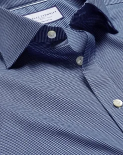 Dress Shirts|M<Charles Tyrwhitt Semi-Spread Collar Egyptian Cotton Puppytooth Shirt - Blue Royal