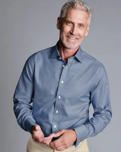 Dress Shirts|M<Charles Tyrwhitt Semi-Spread Collar Egyptian Cotton Puppytooth Shirt - Blue Royal