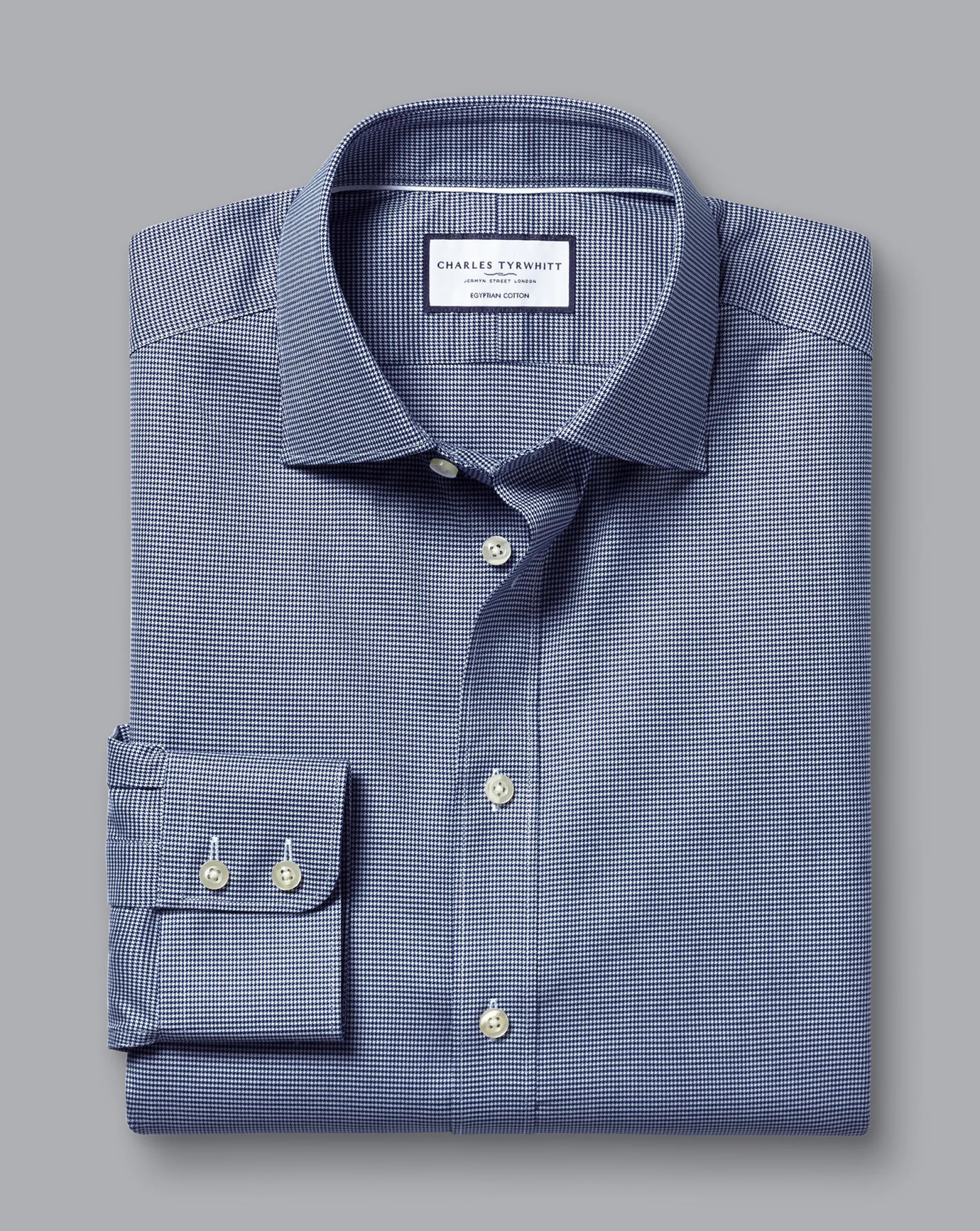 Dress Shirts|M<Charles Tyrwhitt Semi-Spread Collar Egyptian Cotton Puppytooth Shirt - Blue Royal