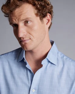 Shirt Sale|Dress Shirts<Charles Tyrwhitt Semi-Spread Collar Egyptian Cotton Twill Check Shirt - Cornflower Blue