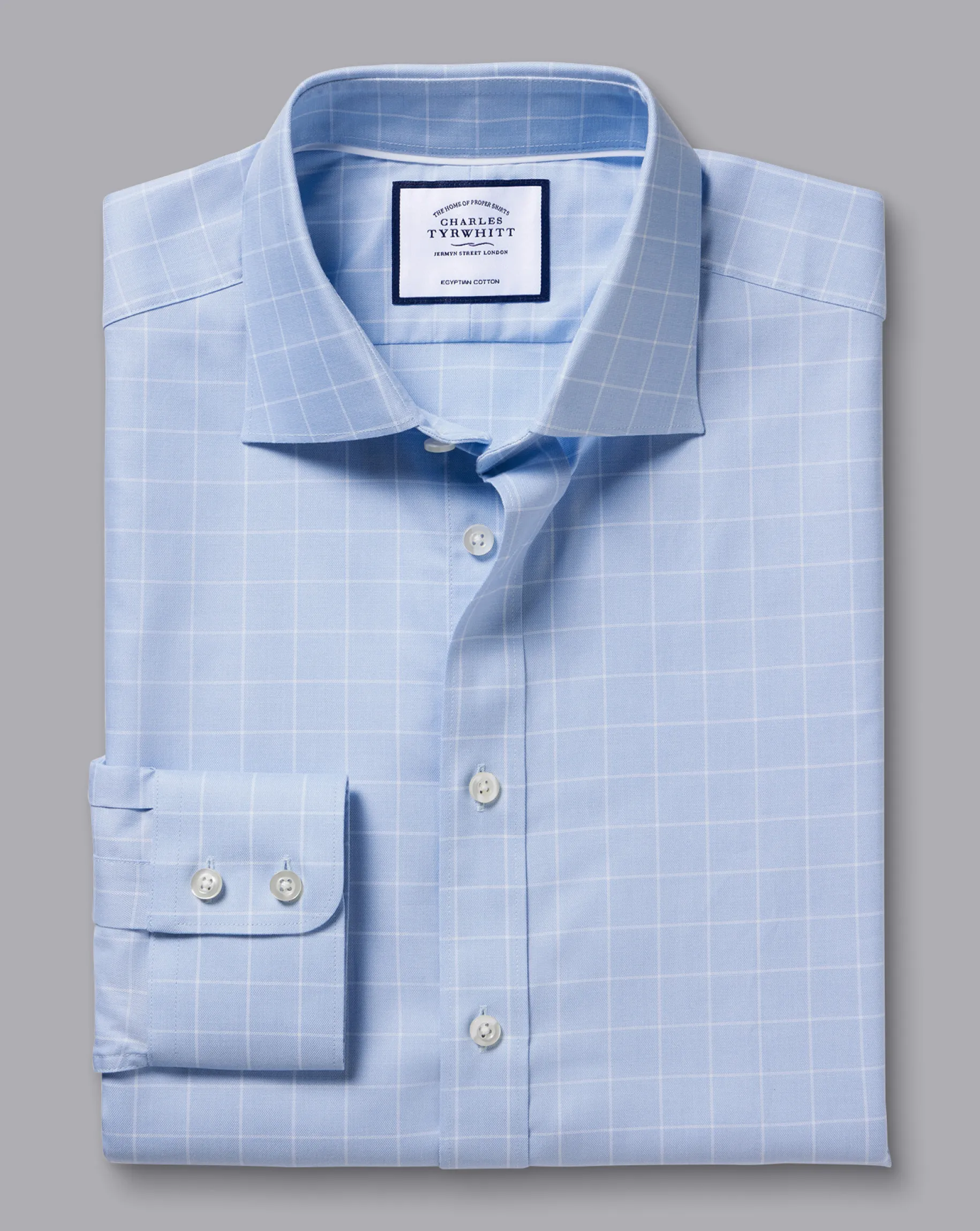 Shirt Sale|Dress Shirts<Charles Tyrwhitt Semi-Spread Collar Egyptian Cotton Twill Check Shirt - Cornflower Blue