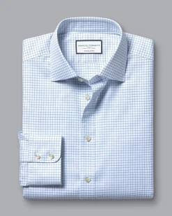 Dress Shirts|XL<Charles Tyrwhitt Semi-Spread Collar Egyptian Cotton Check Shirt - Ocean Blue