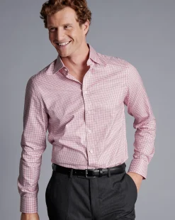 Shirt Sale|Dress Shirts<Charles Tyrwhitt Semi-Spread Collar Egyptian Cotton Twill Fine Check Shirt - Dark Pink
