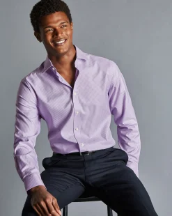 Shirt Sale|Dress Shirts<Charles Tyrwhitt Semi-Spread Collar Egyptian Cotton Twill Gingham Check Shirt - Mauve Purple