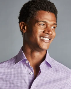 Shirt Sale|Dress Shirts<Charles Tyrwhitt Semi-Spread Collar Egyptian Cotton Twill Gingham Check Shirt - Mauve Purple