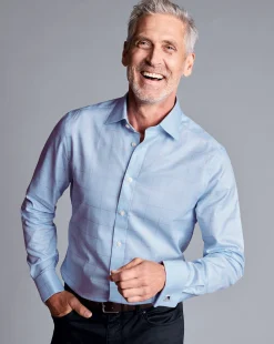 Dress Shirts|Check Shirts<Charles Tyrwhitt Semi-Spread Collar Egyptian Cotton Prince Of Wales Check Shirt - Blue Sky