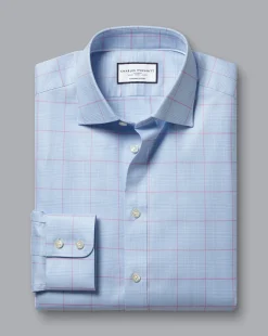 Dress Shirts|Check Shirts<Charles Tyrwhitt Semi-Spread Collar Egyptian Cotton Prince Of Wales Check Shirt - Blue Sky