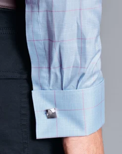 Dress Shirts|Check Shirts<Charles Tyrwhitt Semi-Spread Collar Egyptian Cotton Prince Of Wales Check Shirt - Blue Sky
