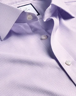 Shirt Sale|Dress Shirts<Charles Tyrwhitt Semi-Spread Collar Egyptian Cotton Twill Small Grid Check Shirt - Purple Violet
