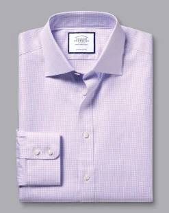 Shirt Sale|Dress Shirts<Charles Tyrwhitt Semi-Spread Collar Egyptian Cotton Twill Small Grid Check Shirt - Purple Violet