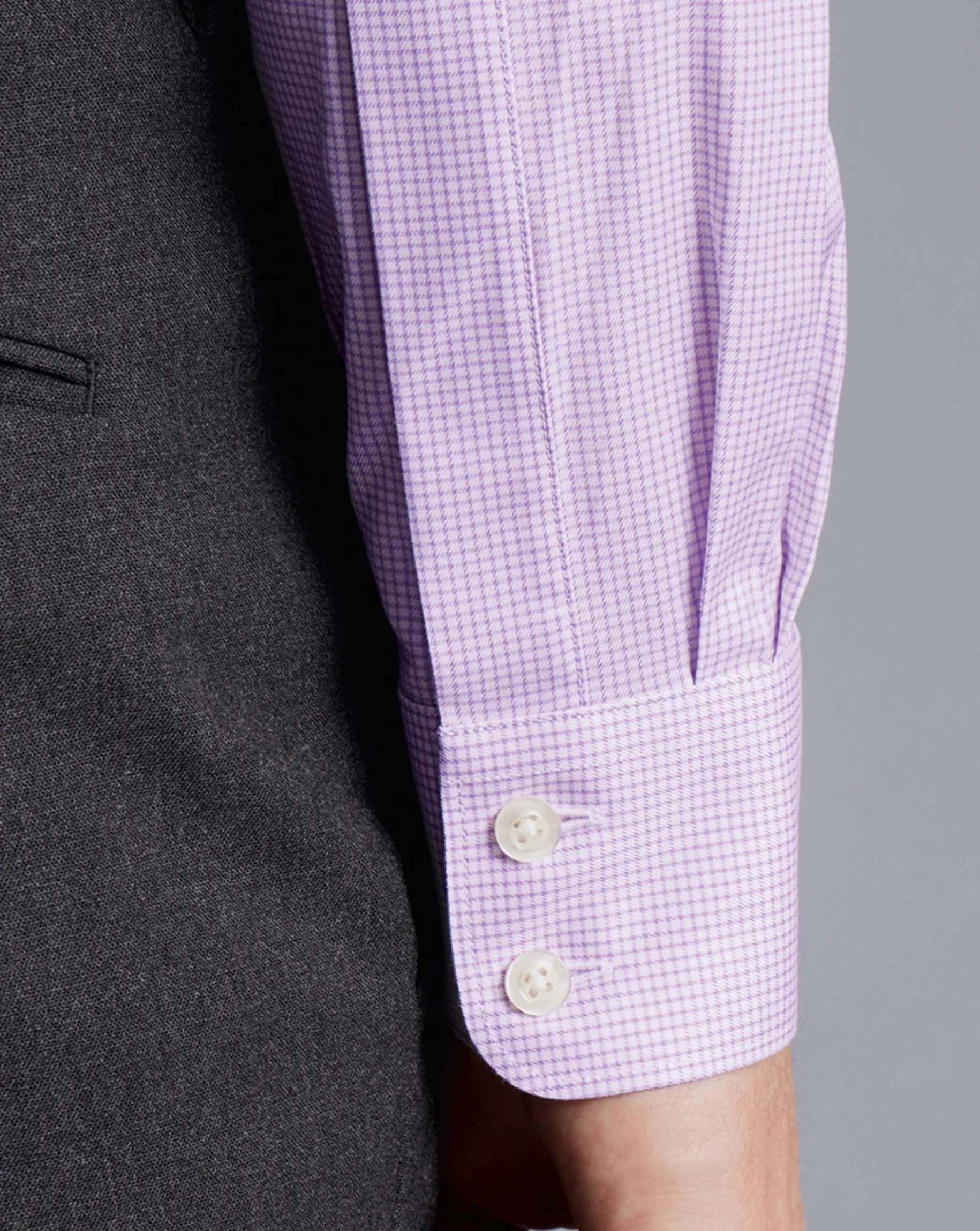 Shirt Sale|Dress Shirts<Charles Tyrwhitt Semi-Spread Collar Egyptian Cotton Twill Small Grid Check Shirt - Purple Violet