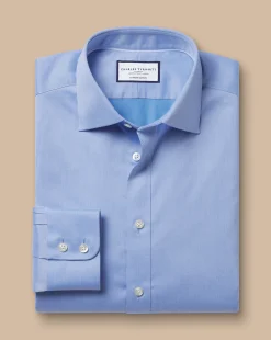 Dress Shirts|Blue Shirts<Charles Tyrwhitt Semi-Spread Collar Egyptian Cotton Windsor Weave Shirt - Cornflower Blue
