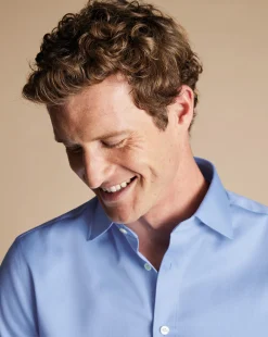 Dress Shirts|Blue Shirts<Charles Tyrwhitt Semi-Spread Collar Egyptian Cotton Windsor Weave Shirt - Cornflower Blue