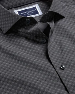 Dress Shirts|S<Charles Tyrwhitt Semi-Spread Collar Medallion Print Non-Iron Shirt - Grey Charcoal