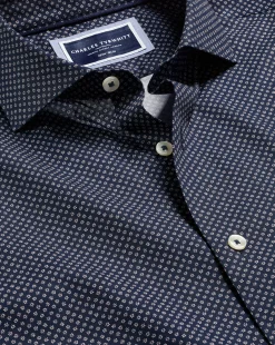 Dress Shirts|S<Charles Tyrwhitt Semi-Spread Collar Mini Floral Print Non-Iron Shirt - Blue Navy