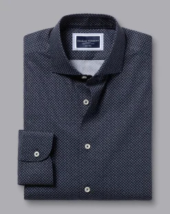 Dress Shirts|S<Charles Tyrwhitt Semi-Spread Collar Mini Floral Print Non-Iron Shirt - Blue Navy