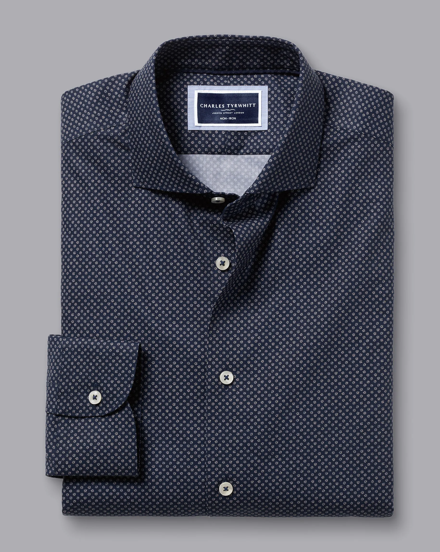 Dress Shirts|S<Charles Tyrwhitt Semi-Spread Collar Mini Floral Print Non-Iron Shirt - Blue Navy