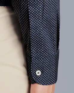 Dress Shirts|S<Charles Tyrwhitt Semi-Spread Collar Mini Floral Print Non-Iron Shirt - Blue Navy