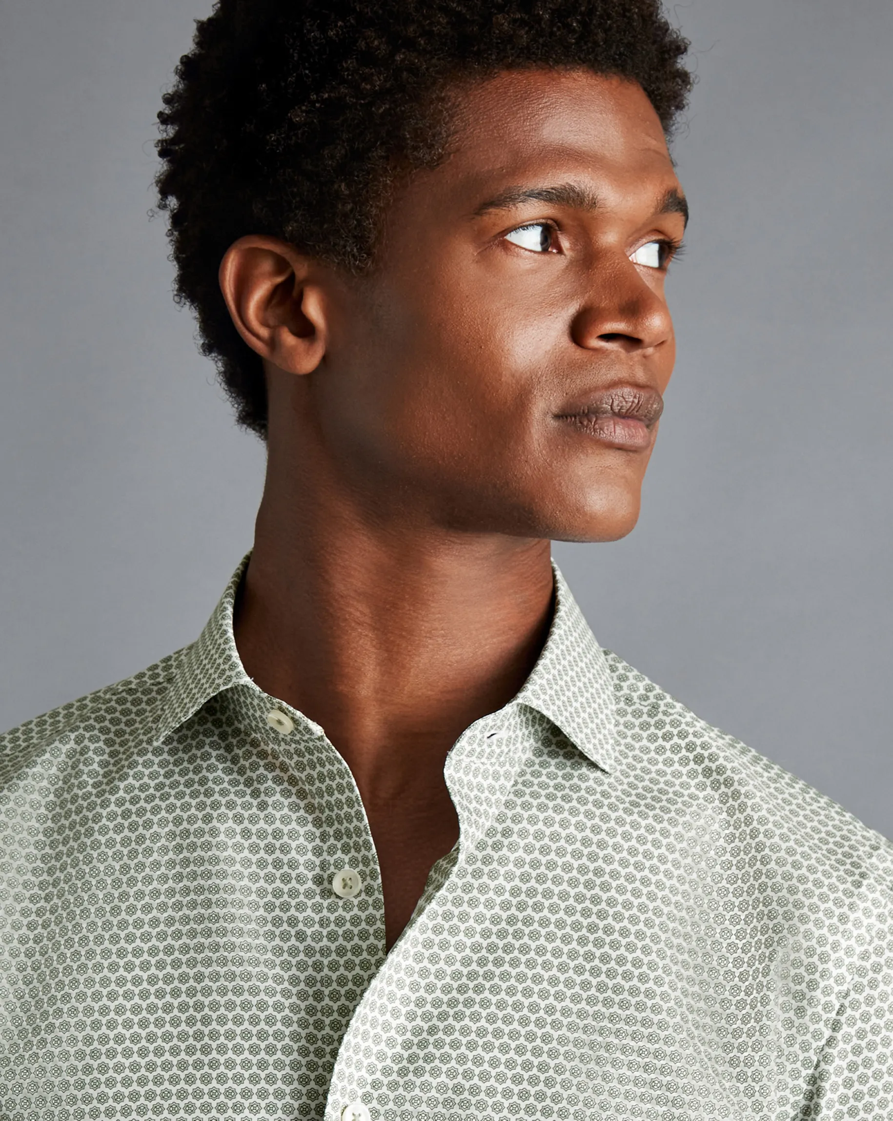 Shirt Sale|Casual Shirts<Charles Tyrwhitt Semi-Spread Collar Non-Iron Decorative Print Shirt - Green Olive