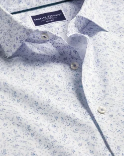 Business Casual Shirts|Casual Shirts<Charles Tyrwhitt Semi-Spread Collar Non-Iron Leaf Print Shirt - White & Blue White and Blue