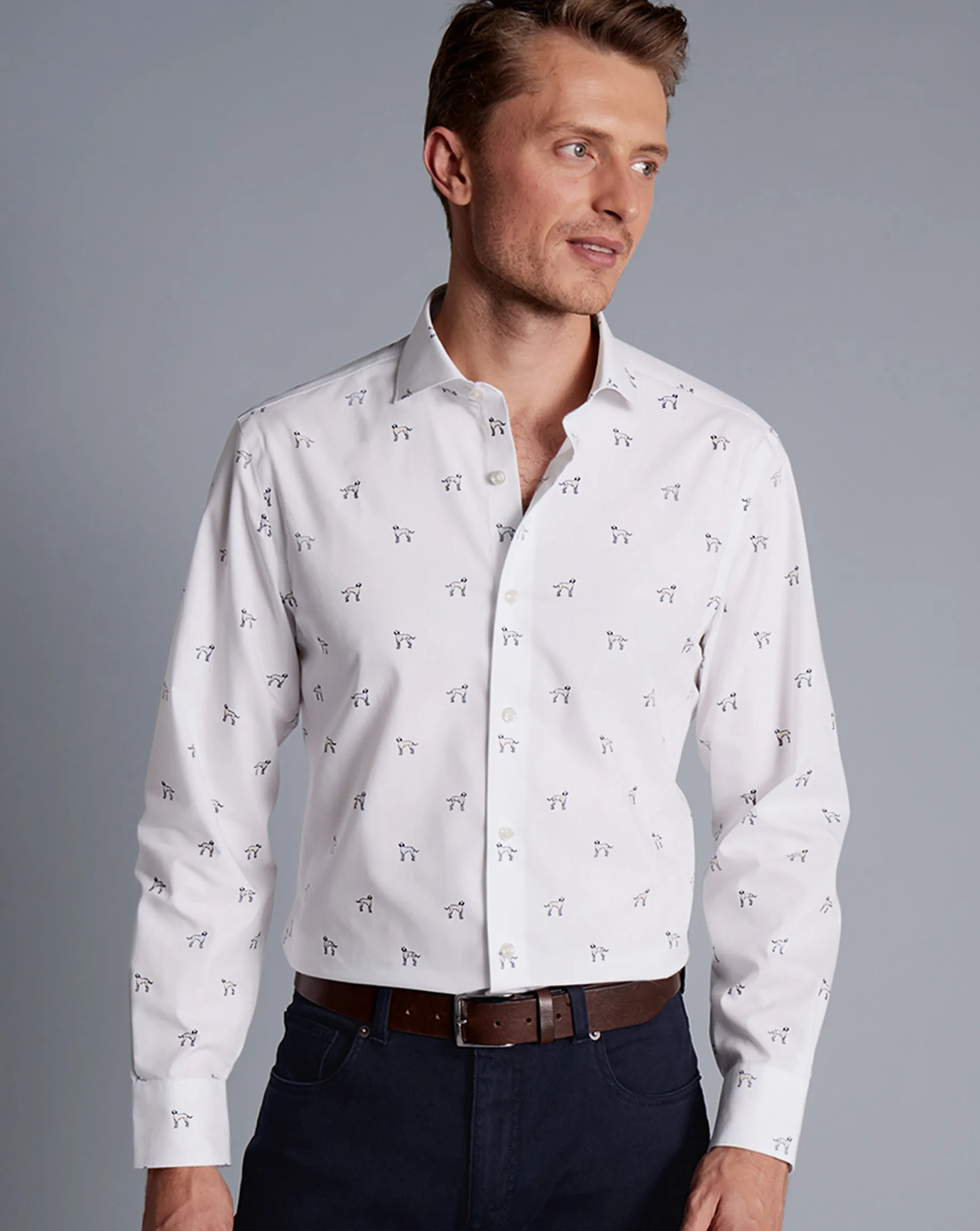 Casual Shirts|Dress Shirts<Charles Tyrwhitt Semi-Spread Collar Non-Iron Dalmatian Print Shirt - Multi Multicoloured