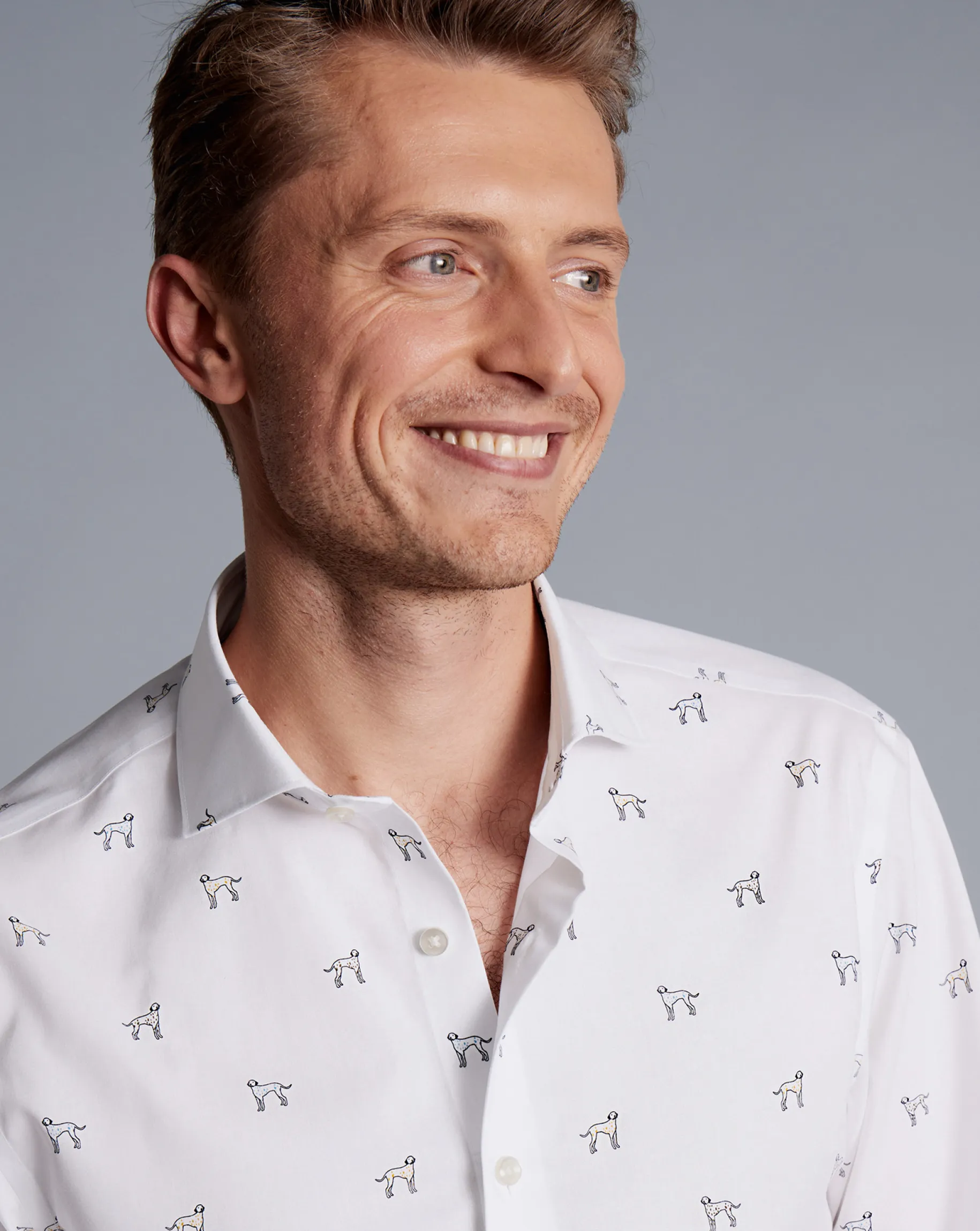 Casual Shirts|Dress Shirts<Charles Tyrwhitt Semi-Spread Collar Non-Iron Dalmatian Print Shirt - Multi Multicoloured