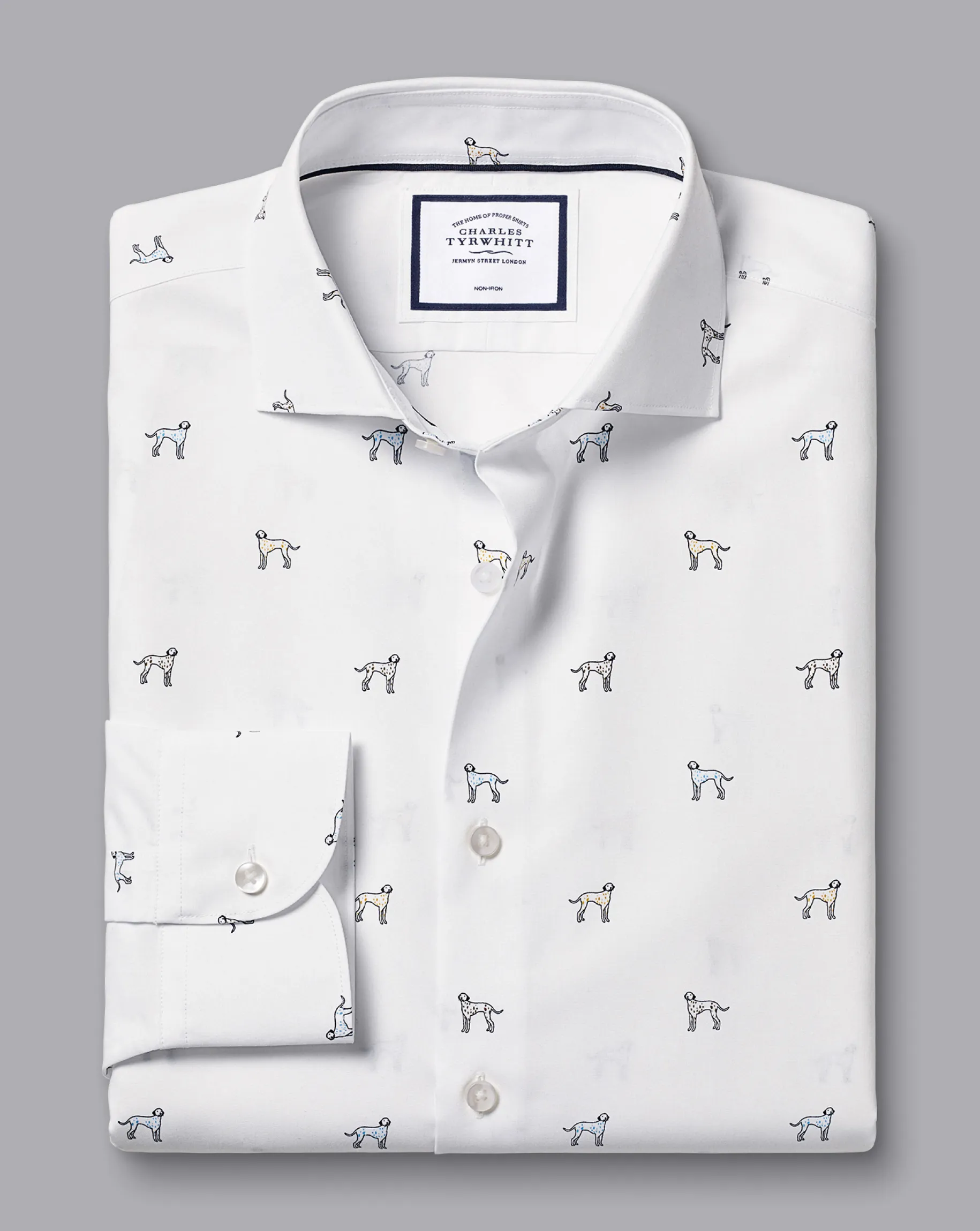 Casual Shirts|Dress Shirts<Charles Tyrwhitt Semi-Spread Collar Non-Iron Dalmatian Print Shirt - Multi Multicoloured