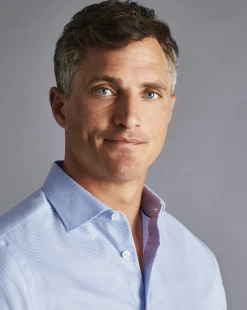 Shirt Sale|Casual Shirts<Charles Tyrwhitt Semi-Spread Collar Non-Iron Cotton Linen Check Shirt - Sky Blue