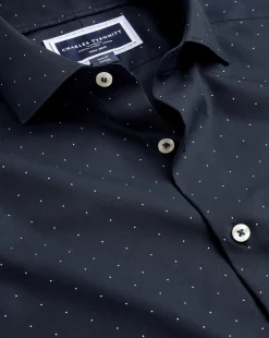 Printed Shirts|Business Casual Shirts<Charles Tyrwhitt Semi-Spread Collar Non-Iron Spot Print Shirt - Navy