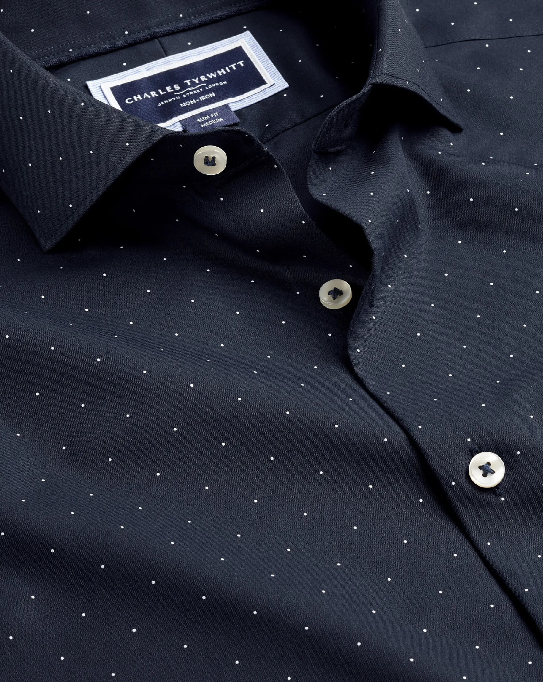 Printed Shirts|Business Casual Shirts<Charles Tyrwhitt Semi-Spread Collar Non-Iron Spot Print Shirt - Navy