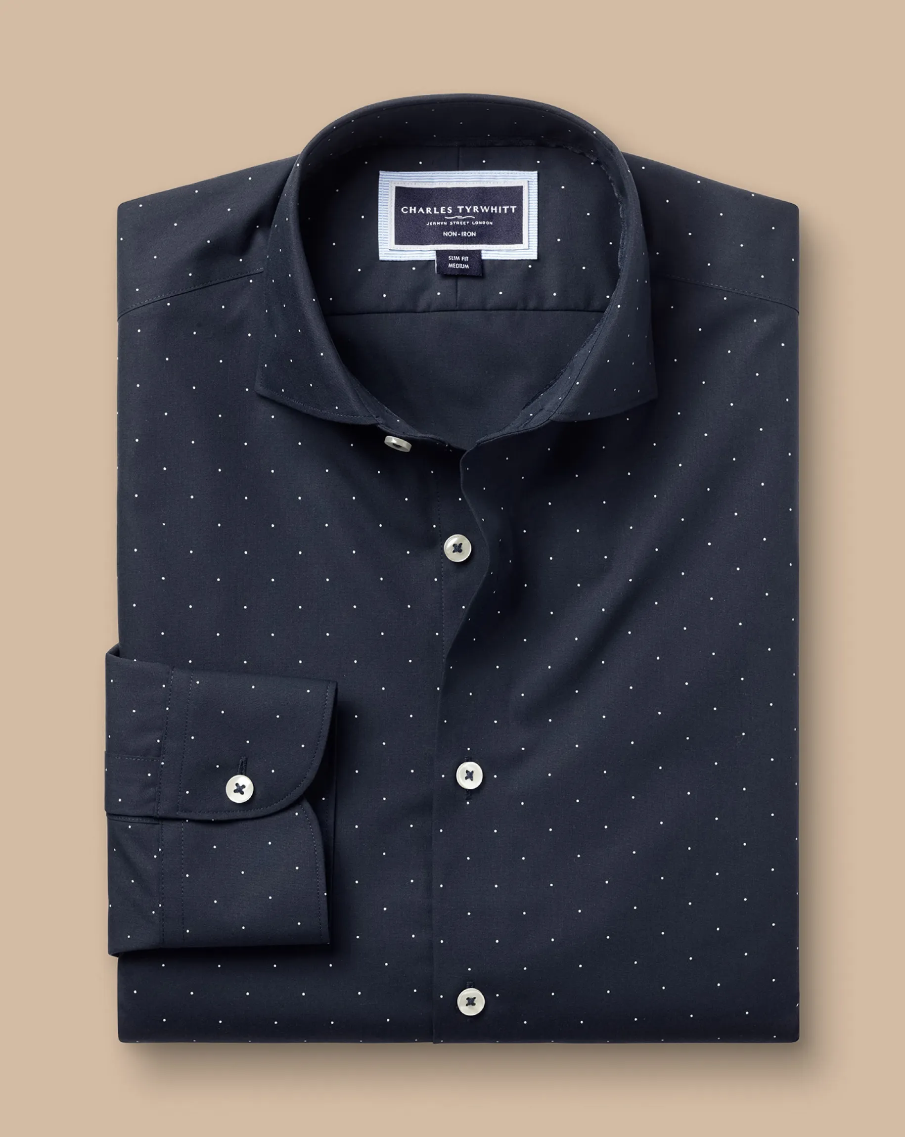 Printed Shirts|Business Casual Shirts<Charles Tyrwhitt Semi-Spread Collar Non-Iron Spot Print Shirt - Navy