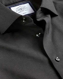 Shirt Sale|Casual Shirts<Charles Tyrwhitt Semi-Spread Collar Non-Iron Stretch Texture Shirt - Charcoal Grey