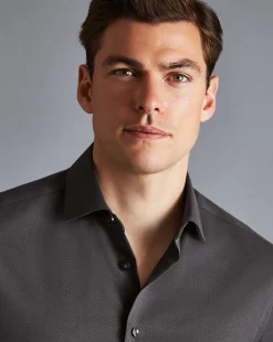Shirt Sale|Casual Shirts<Charles Tyrwhitt Semi-Spread Collar Non-Iron Stretch Texture Shirt - Charcoal Grey