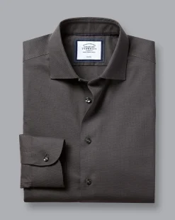 Shirt Sale|Casual Shirts<Charles Tyrwhitt Semi-Spread Collar Non-Iron Stretch Texture Shirt - Charcoal Grey