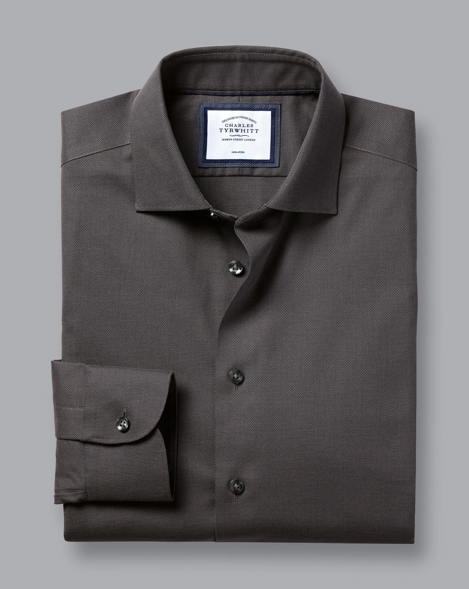 Shirt Sale|Casual Shirts<Charles Tyrwhitt Semi-Spread Collar Non-Iron Stretch Texture Shirt - Charcoal Grey