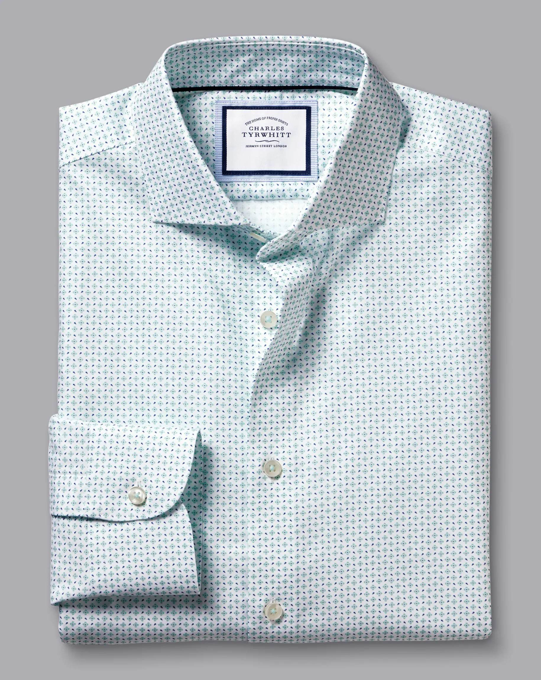 Shirt Sale|Casual Shirts<Charles Tyrwhitt Semi-Spread Collar Non-Iron Petal Print Shirt - Green Aqua
