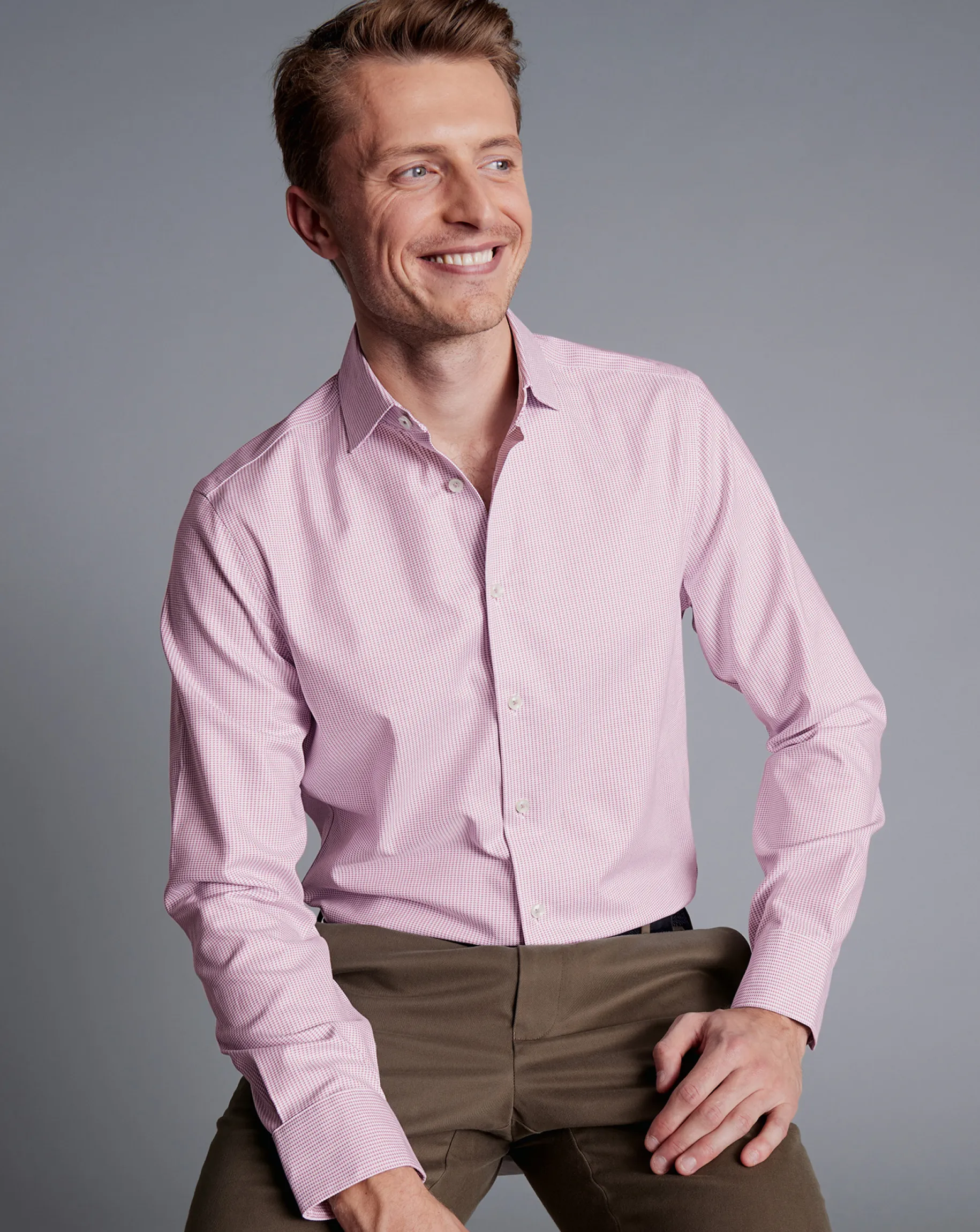 Shirt Sale|Casual Shirts<Charles Tyrwhitt Semi-Spread Collar Non-Iron Stretch Texture Shirt - Dark Pink
