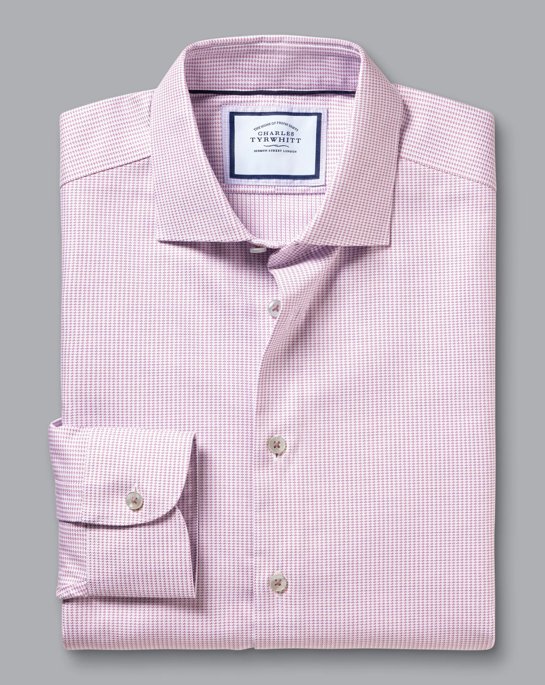 Shirt Sale|Casual Shirts<Charles Tyrwhitt Semi-Spread Collar Non-Iron Stretch Texture Shirt - Dark Pink