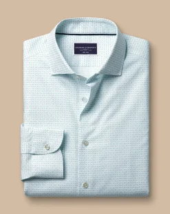 Business Casual Shirts|Casual Shirts<Charles Tyrwhitt Semi-Spread Collar Non-Iron Green Motif Print Shirt - Green Aqua