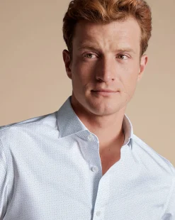 Business Casual Shirts|Casual Shirts<Charles Tyrwhitt Semi-Spread Collar Petal Print Non-Iron Shirt - Light Blue