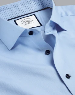Dress Shirts|M<Charles Tyrwhitt Semi-Spread Collar Twill Printed Trim Shirt - Blue Sky
