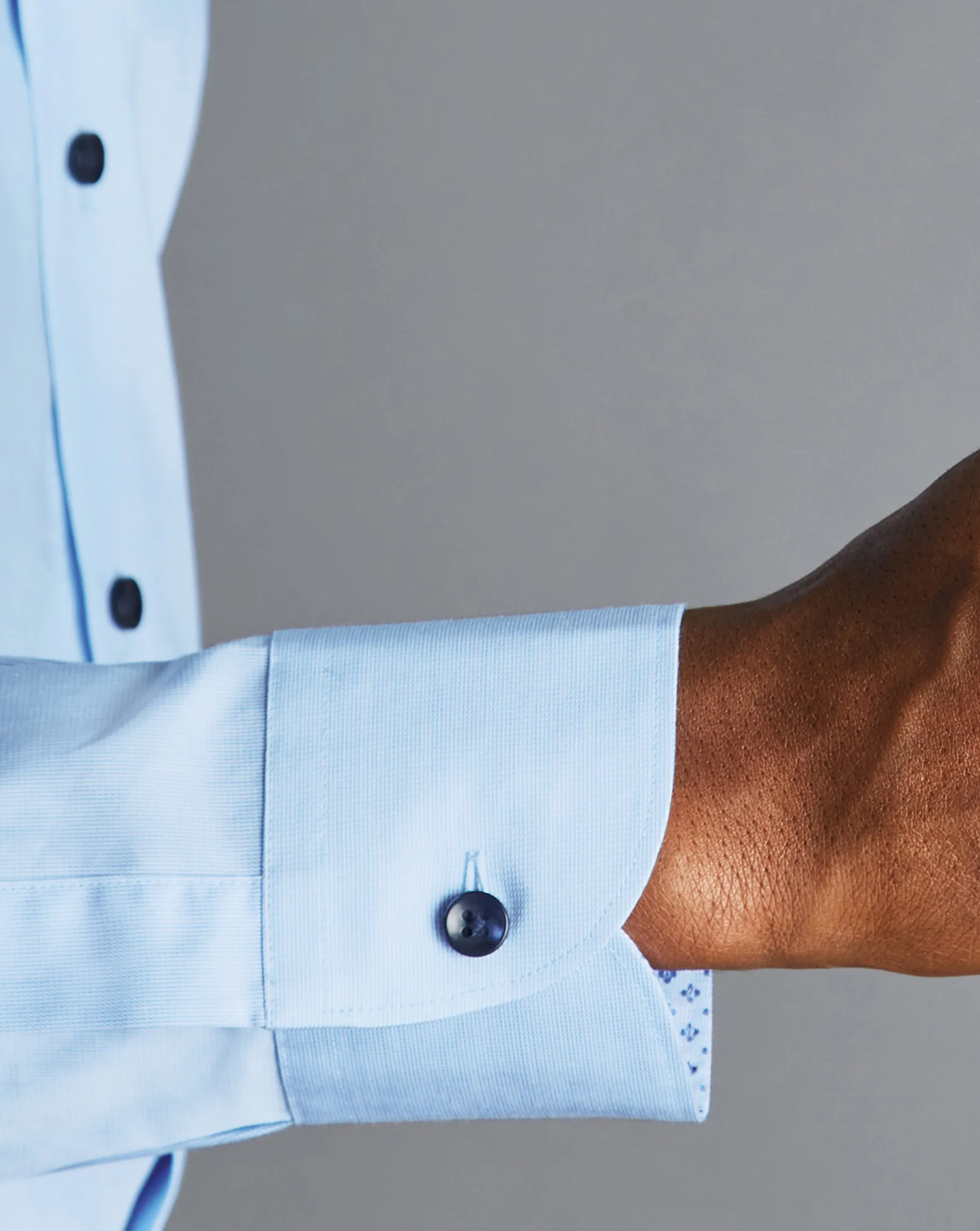 Dress Shirts|M<Charles Tyrwhitt Semi-Spread Collar Twill Printed Trim Shirt - Blue Sky