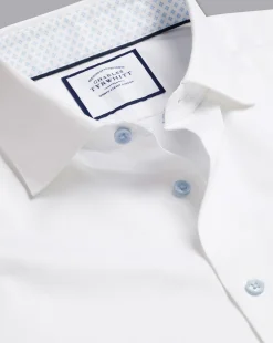 Dress Shirts|XL<Charles Tyrwhitt Semi-Spread Collar Twill Shirt with Printed Trim - White