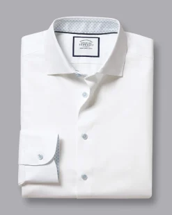 Dress Shirts|XL<Charles Tyrwhitt Semi-Spread Collar Twill Shirt with Printed Trim - White