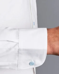 Dress Shirts|XL<Charles Tyrwhitt Semi-Spread Collar Twill Shirt with Printed Trim - White