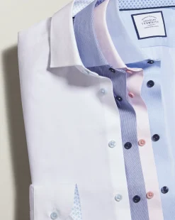Dress Shirts|XL<Charles Tyrwhitt Semi-Spread Collar Twill Shirt with Printed Trim - White